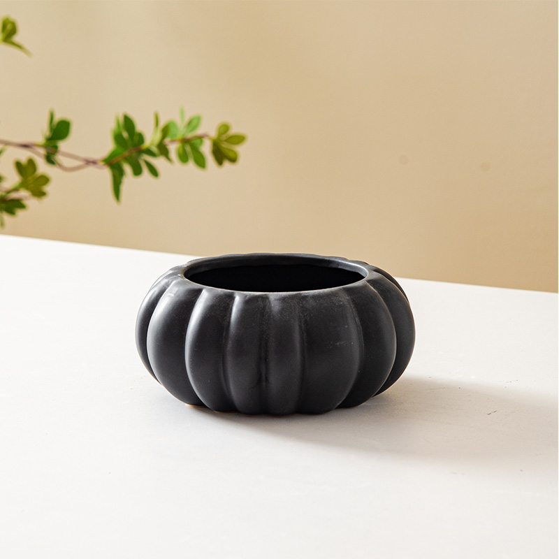 Ceramic golden pumpkin flower pot vase, white and black hydroponic artificial flower pot, table and courtyard flower pot Application Scenario