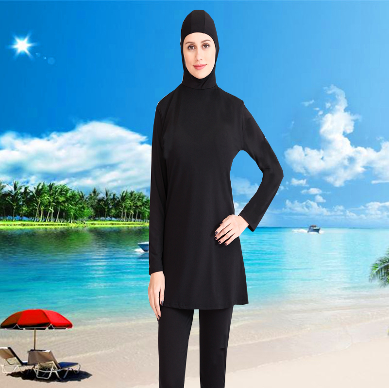 穆斯林女士泳衣分体两件套长袖防晒泳衣回族保守泳装Muslimswimwear