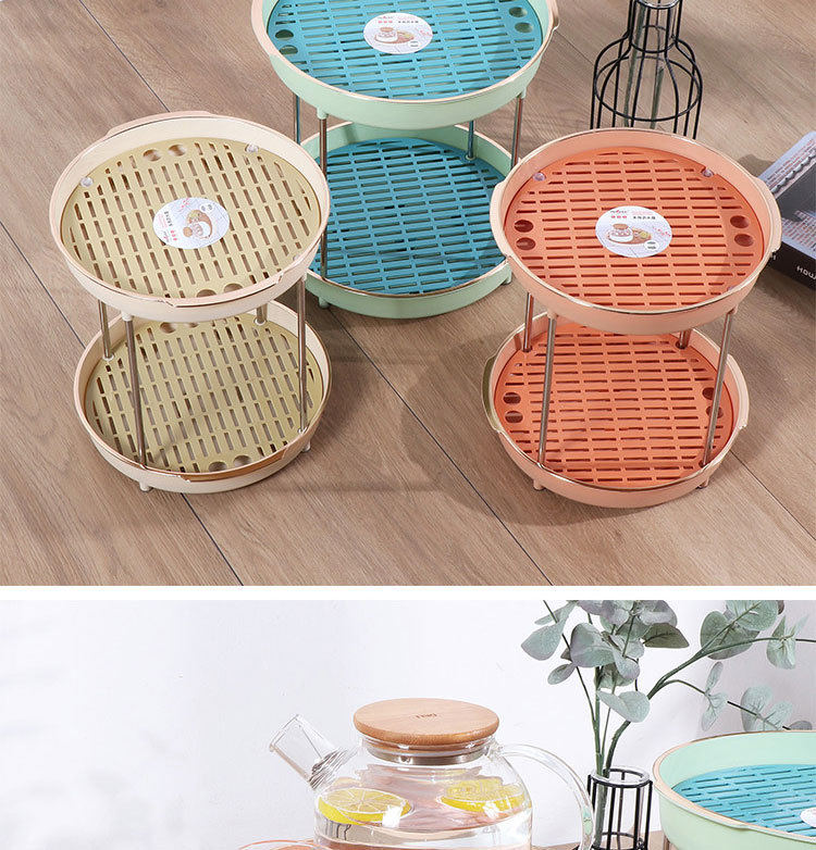 J35-MT3015双层沥水盘圆形简约茶水盘放杯托盘家用客厅塑料盘子详情图2