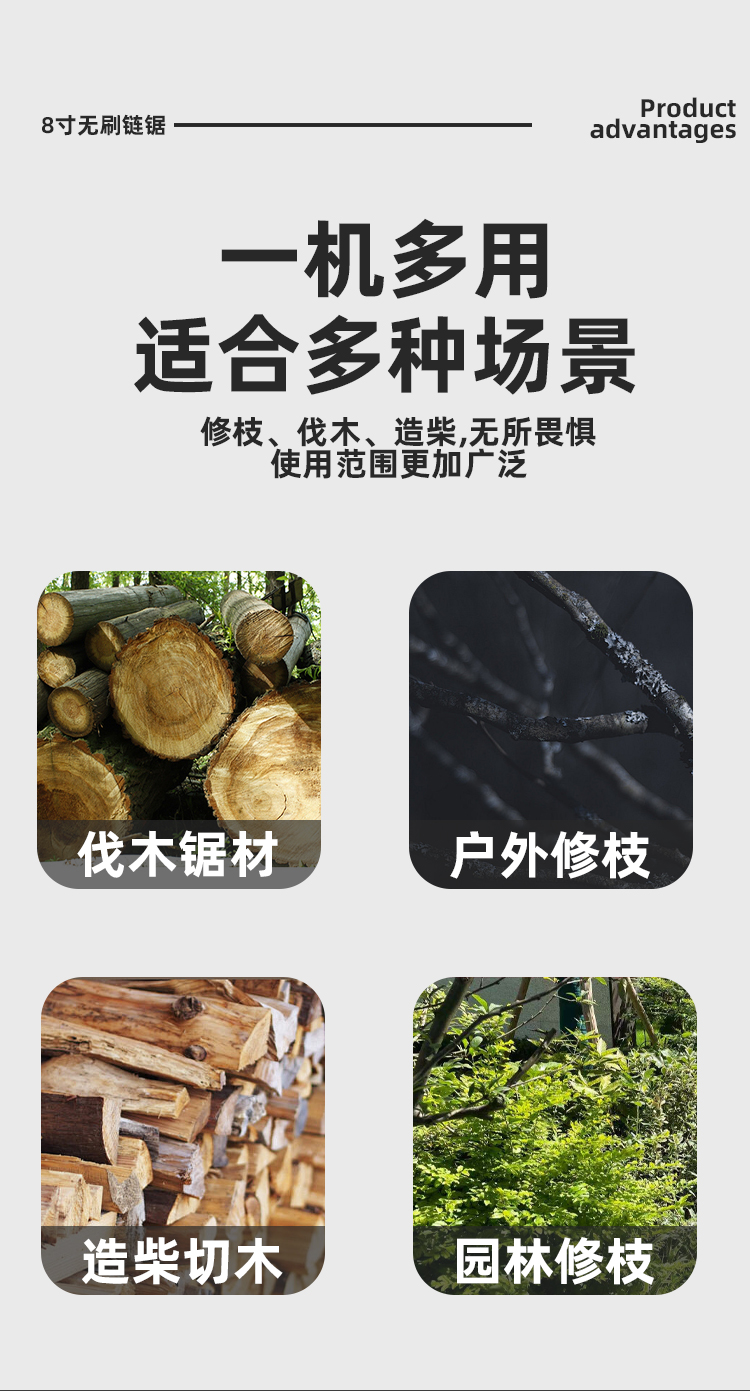 8寸无刷电链锯 充电式伐木修枝锯 家用 单手锯手持锂电锯详情5