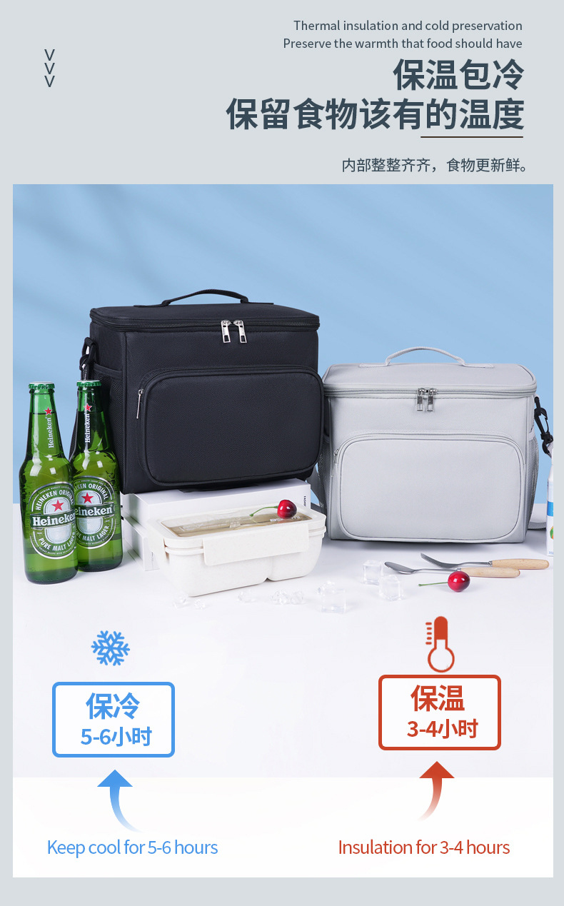 Cross-border large-capacity ice packs, simple and fashionable square insulated bags, outdoor insulated boxes, portable lunch boxes, lunch bags detail image 11
