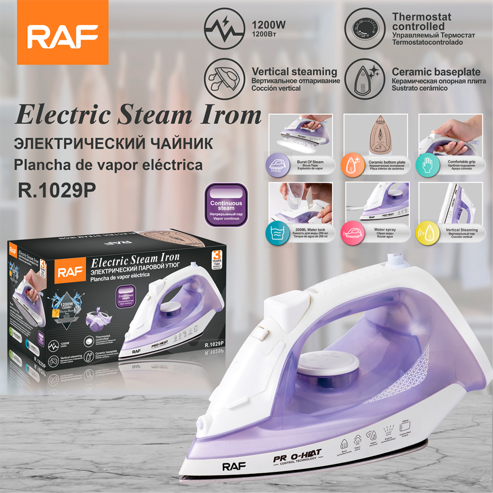 RAF European standard cross-border ceramic base handheld steam iron, small portable electric iron, spray iron details Picture