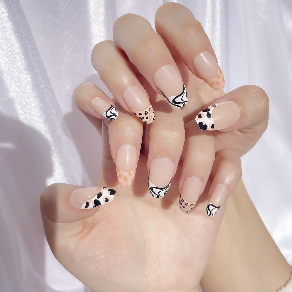 24 PCS PRESS ON NAIL TIPS COFFIN SHAPE FRENCH STYLE  full figure