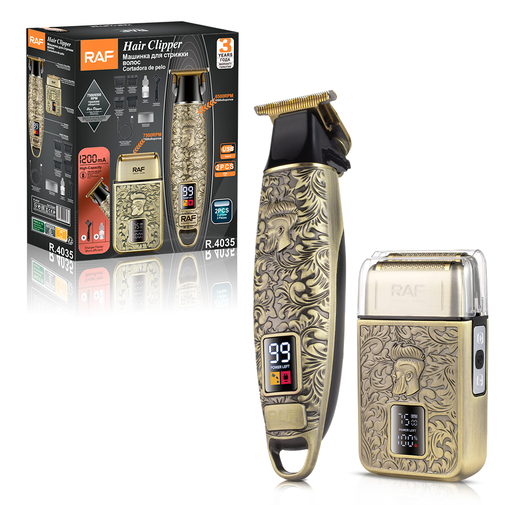 RAF Cross-border two-in-one universal double-blade electric shaver, men's razor with oil head engraving, LCD hair clipper details Picture