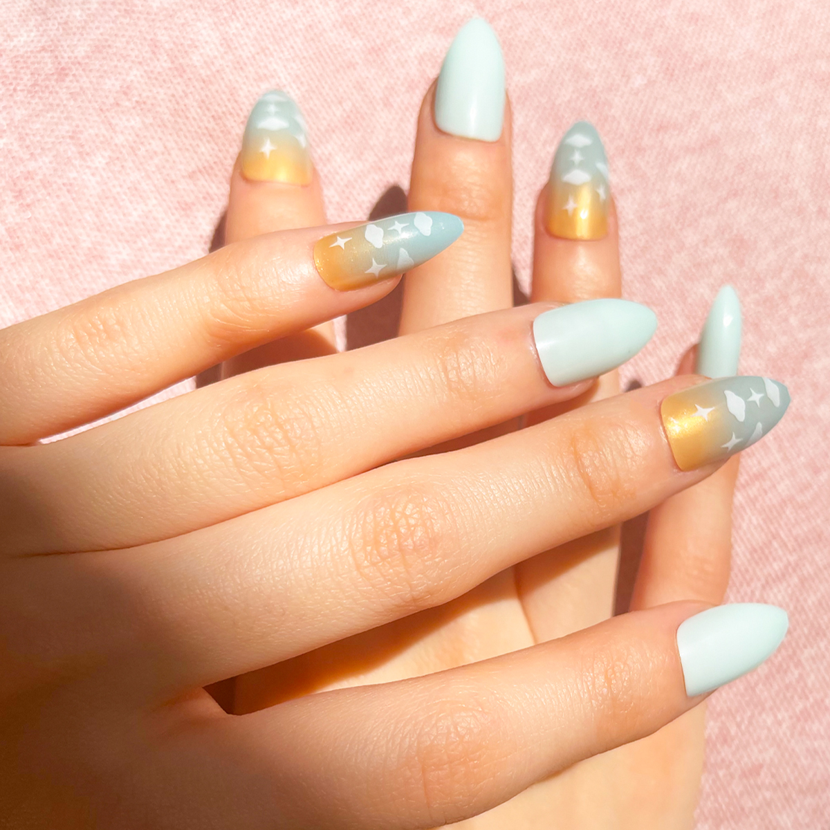 24 PCS PRESS ON NAIL TIPS STILETTO SHAPE CLOUD AND STAR PATTERN details Picture