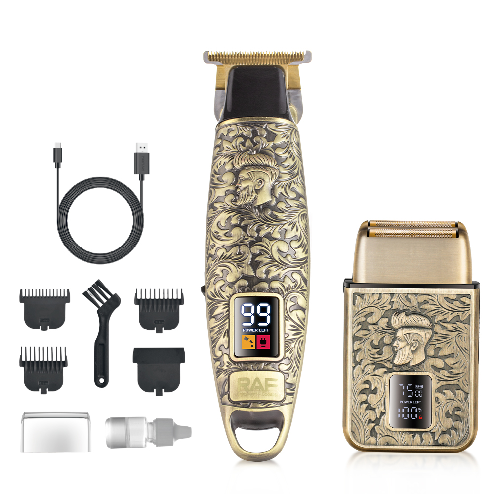 RAF Cross-border two-in-one universal double-blade electric shaver, men's razor with oil head engraving, LCD hair clipper Item Picture