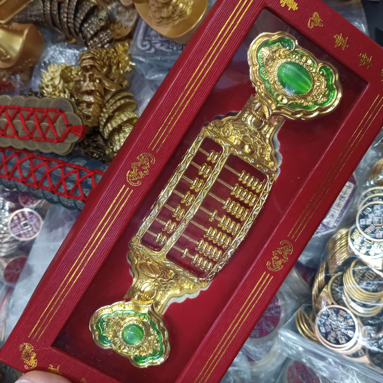 中公工艺礼盒装吉祥如意算盘送礼佳品小礼物伴手礼带钻绿宝石如意带钻算盘详情图4