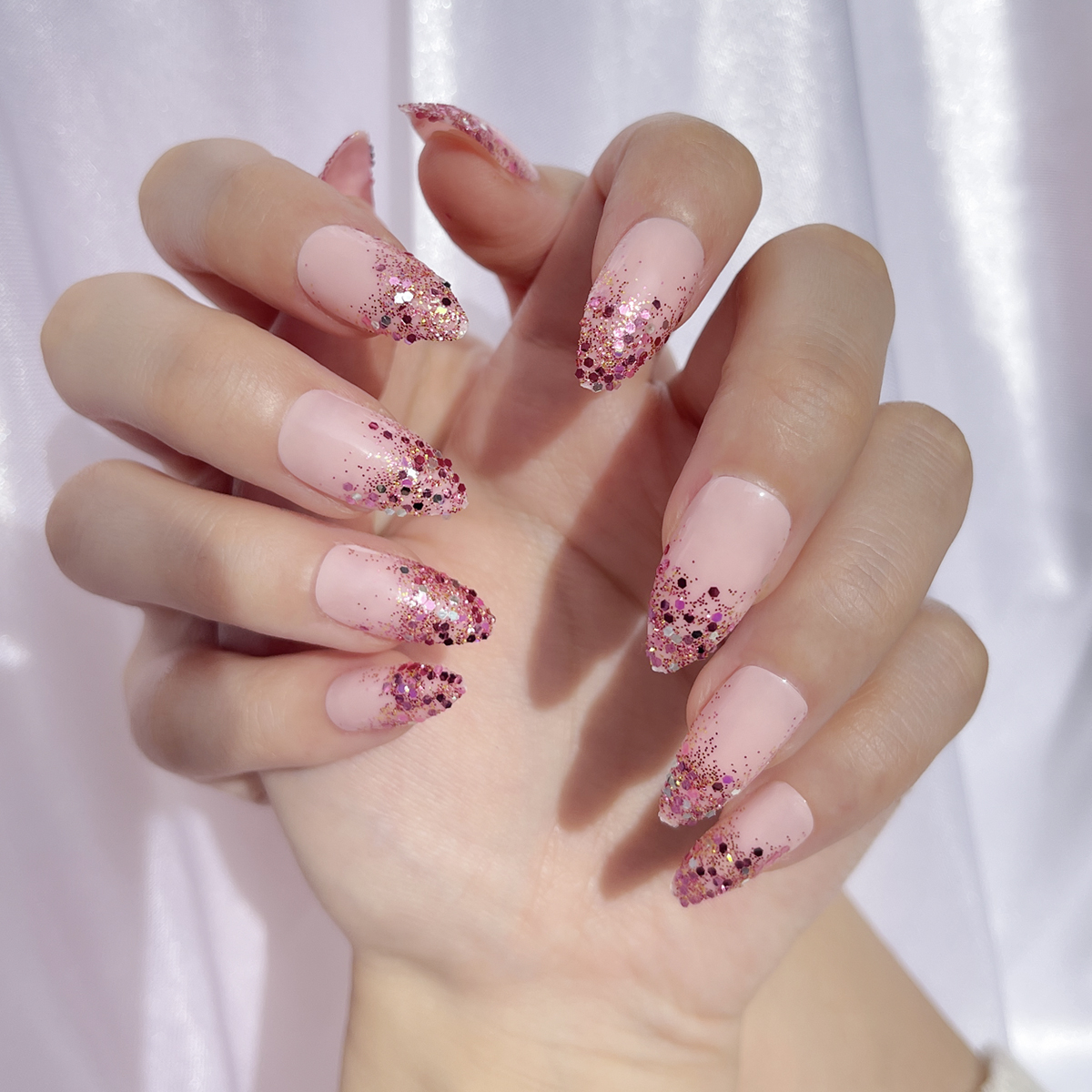 24 PCS PRESS ON NAIL TIPS STILETTO SHAPE GLITTER EFFECT Specification drawing