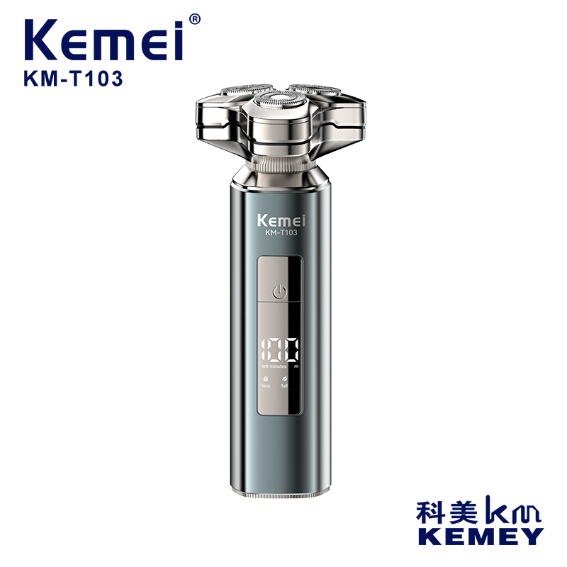 科美KM-T103 USB充电数显三刀头浮动电镀机身持久续航磁吸刀头电动剃须刀刮胡刀跨境刮胡刀男士
