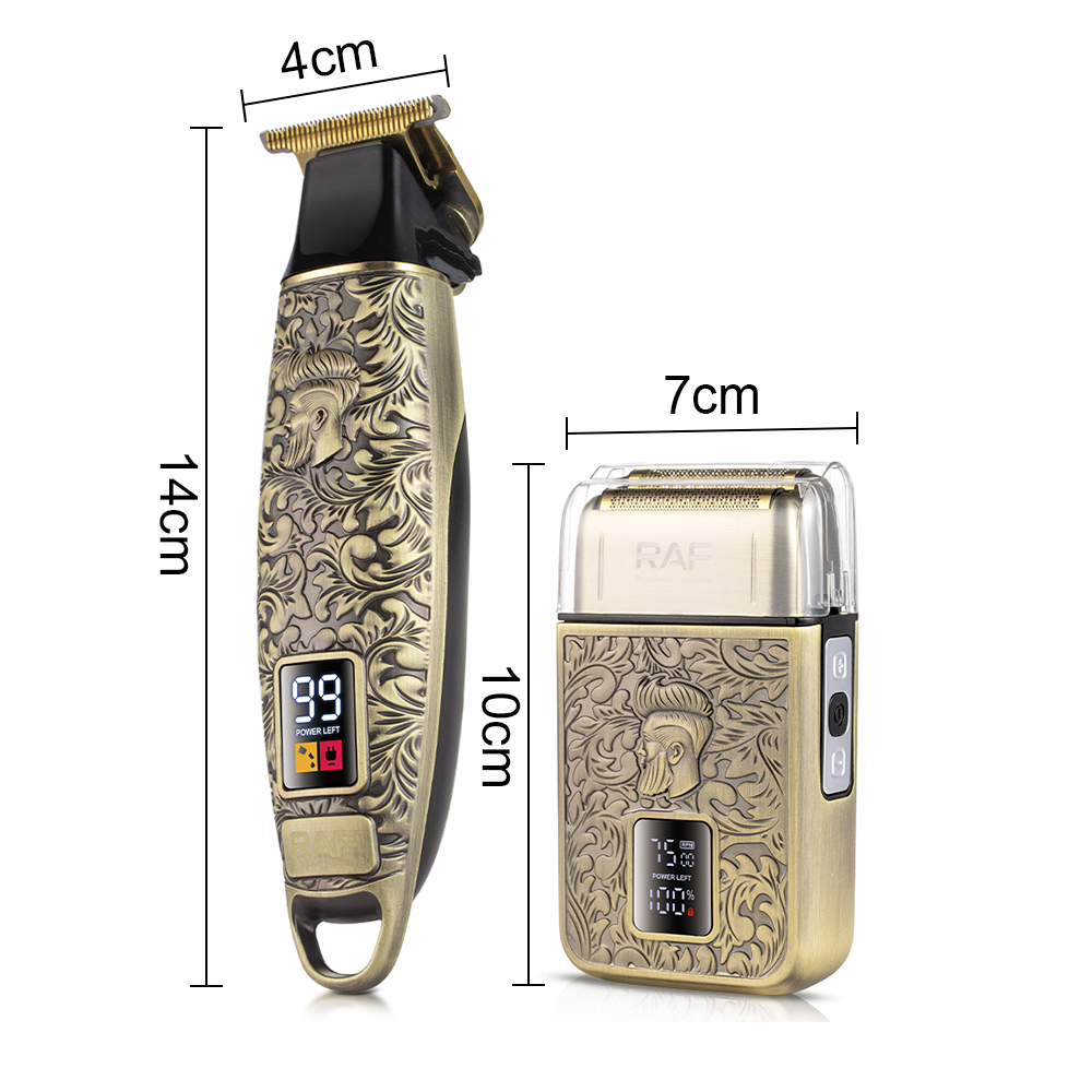 RAF Cross-border two-in-one universal double-blade electric shaver, men's razor with oil head engraving, LCD hair clipper Specification drawing