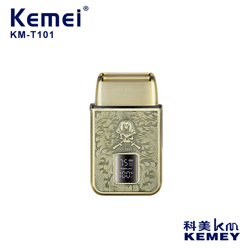 科美KM-T101 USB数显往复式刀头复古机身大容量锂电池多档动力剃须刀刮胡刀电动剃须刀刮鬍刀刮胡刀男士跨境义乌剃须刀