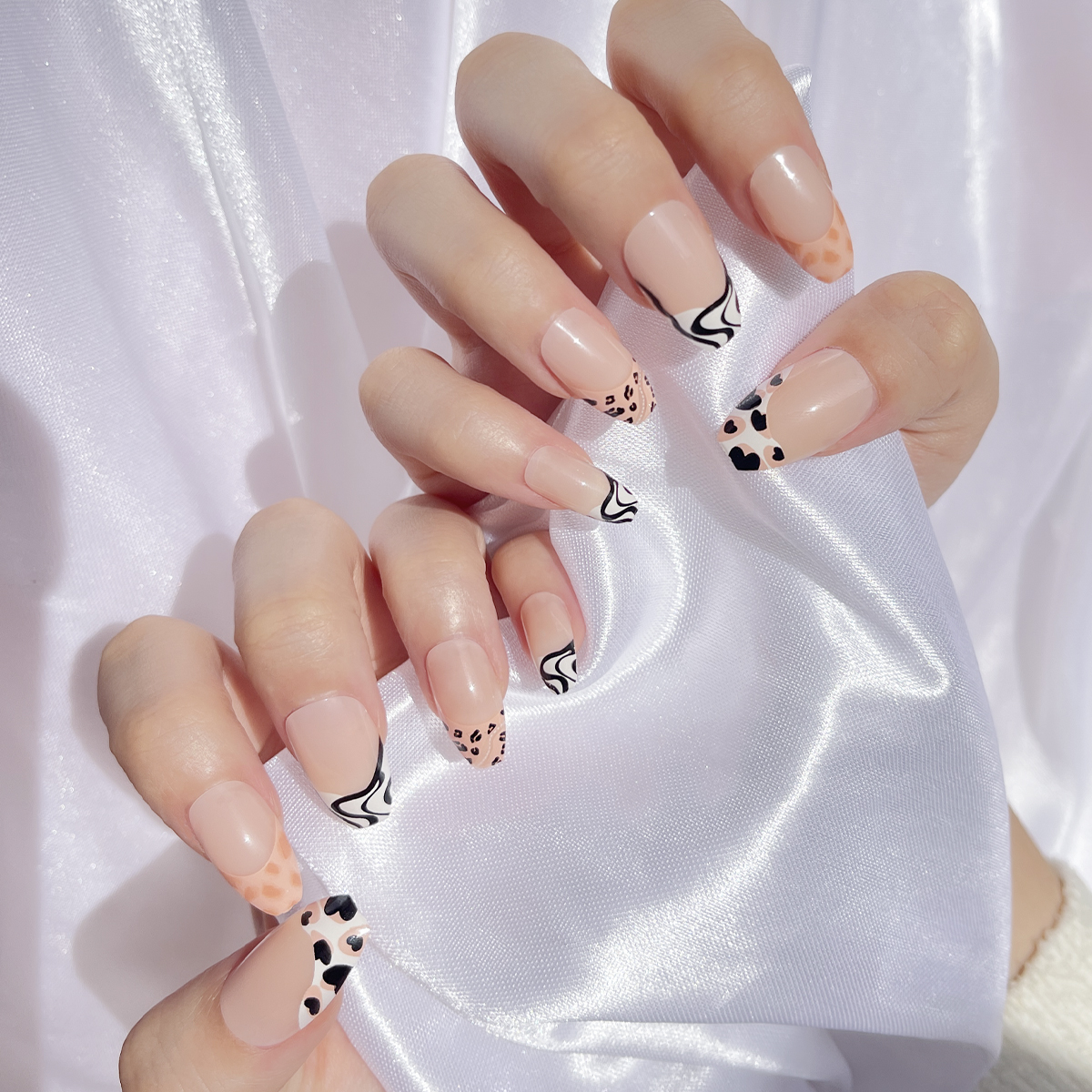 24 PCS PRESS ON NAIL TIPS COFFIN SHAPE FRENCH STYLE  details Picture