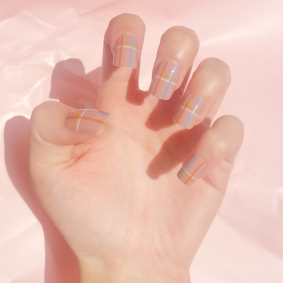 24 PCS PRESS ON NAIL TIPS SQUARE SHAPE LINES PATTERN full figure