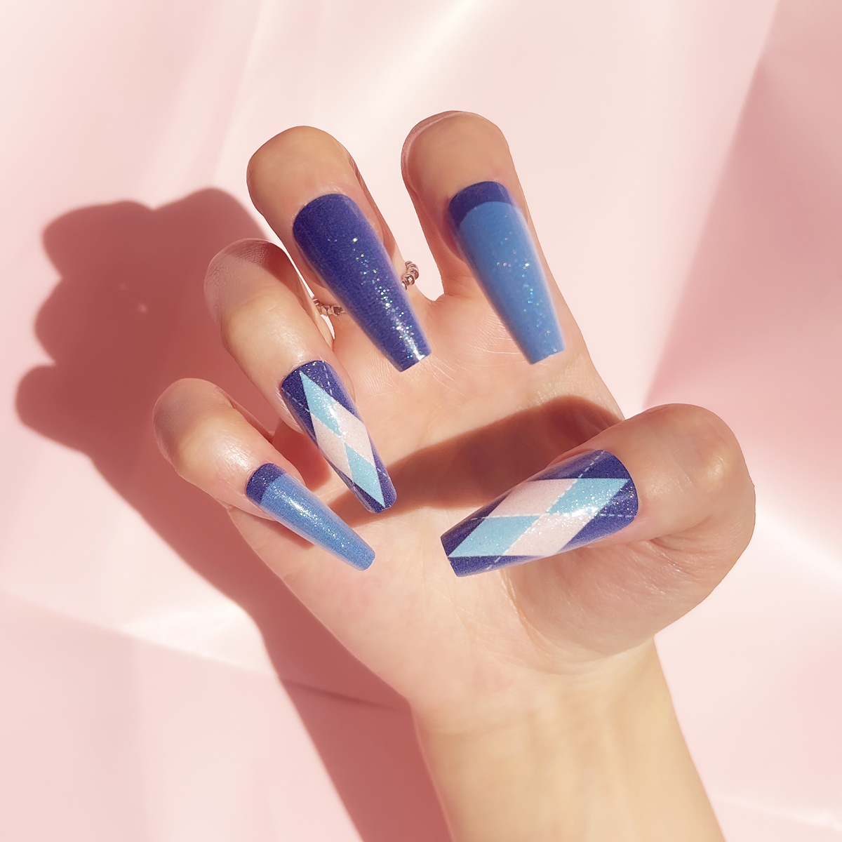 24 PCS PRESS ON NAIL TIPS LONG COFFIN SHAPE PEARLESCENT EFFECT details Picture