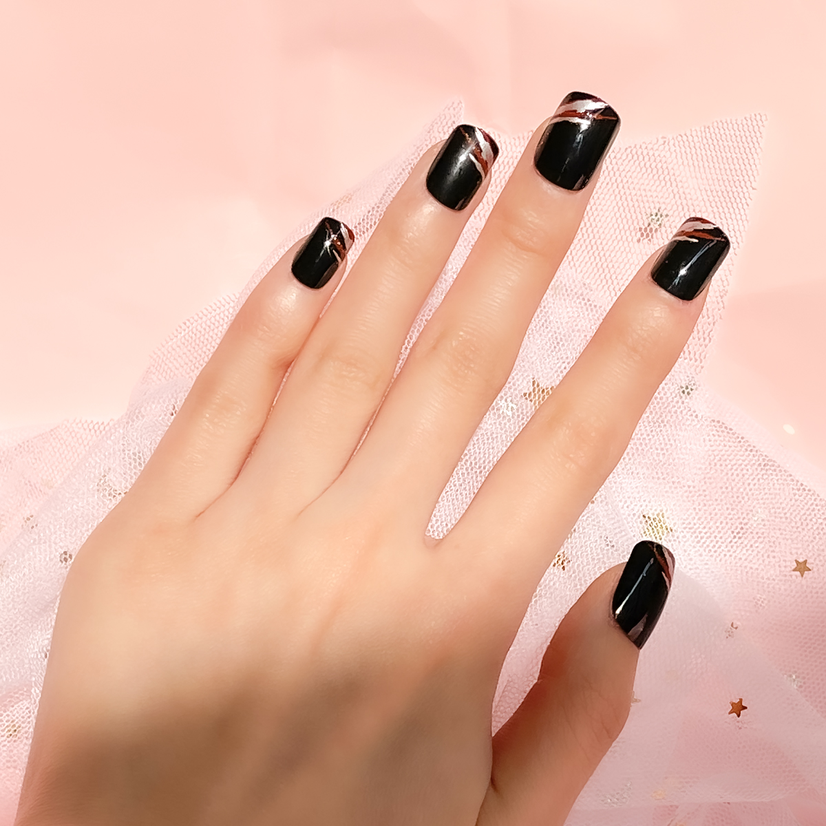 24 PCS PRESS ON NAIL TIPS SQUARE SHAPE BLACK details Picture