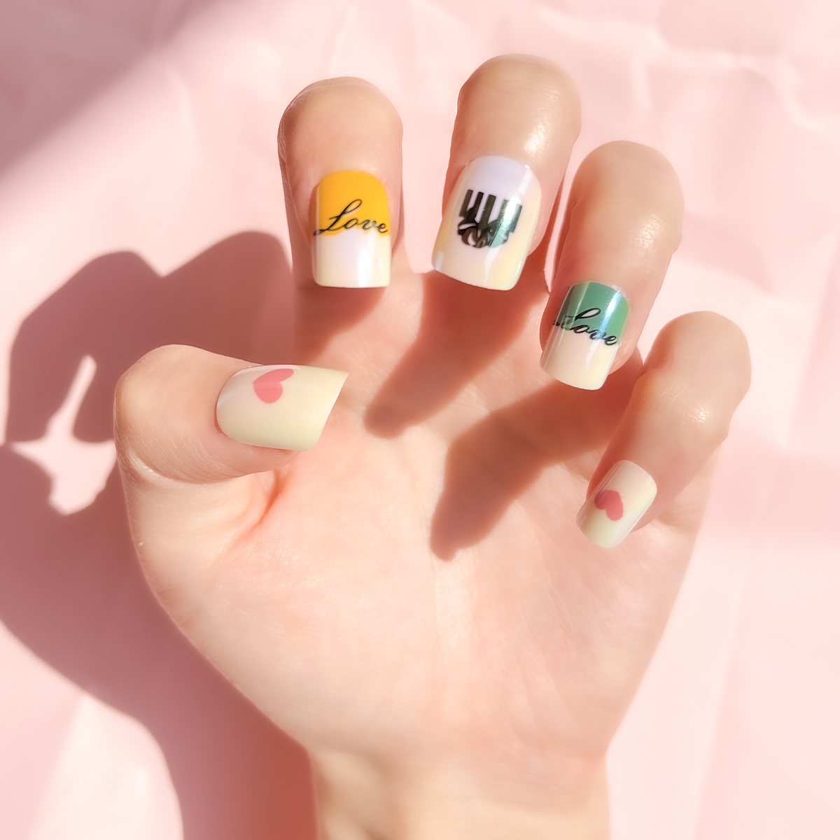 24 PCS PRESS ON NAIL TIPS SQUARE SHAPE PEARLESCENT GRAFFITI full figure