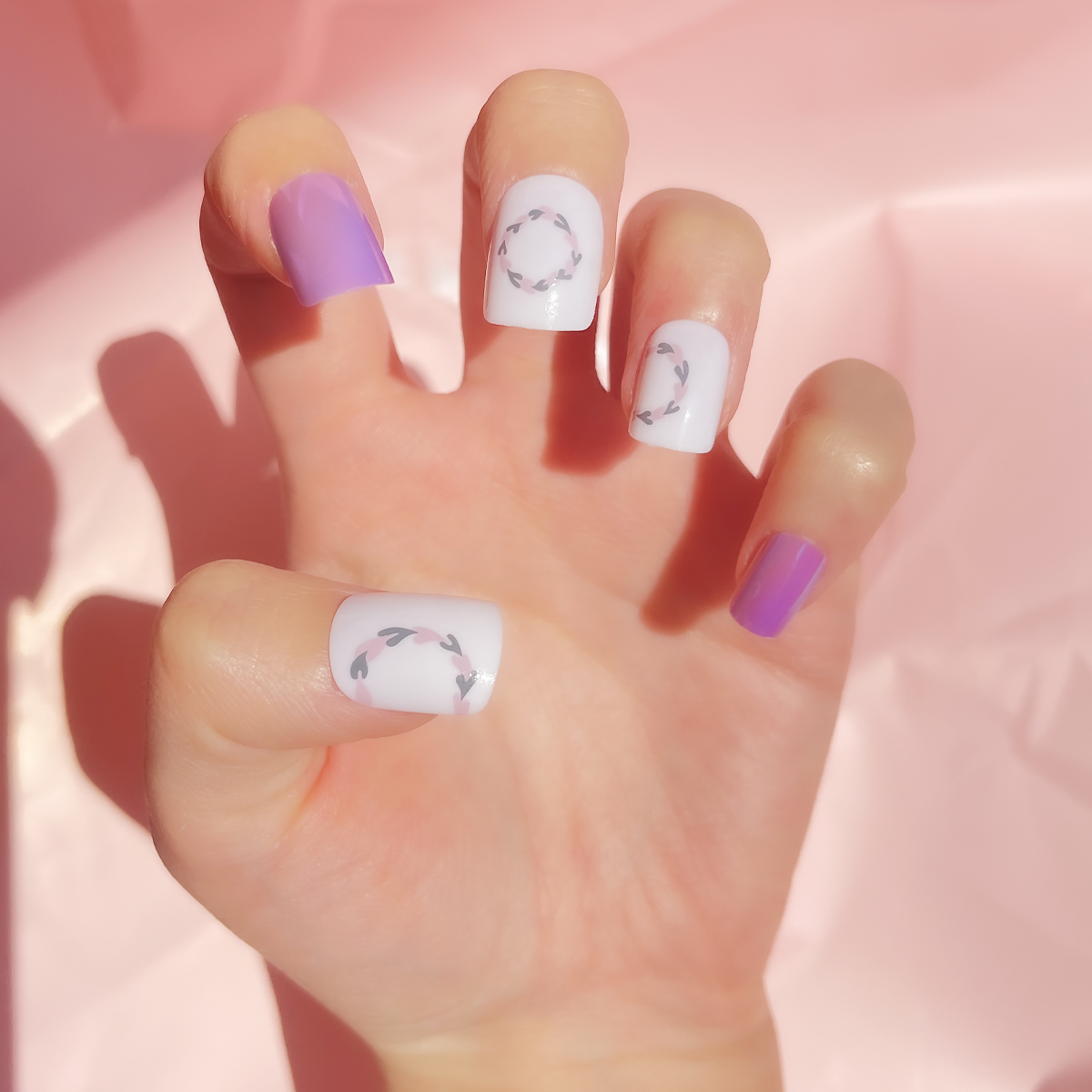 24 PCS PRESS ON NAIL TIPS SQUARE SHAPE PURPLE PEARL  full figure