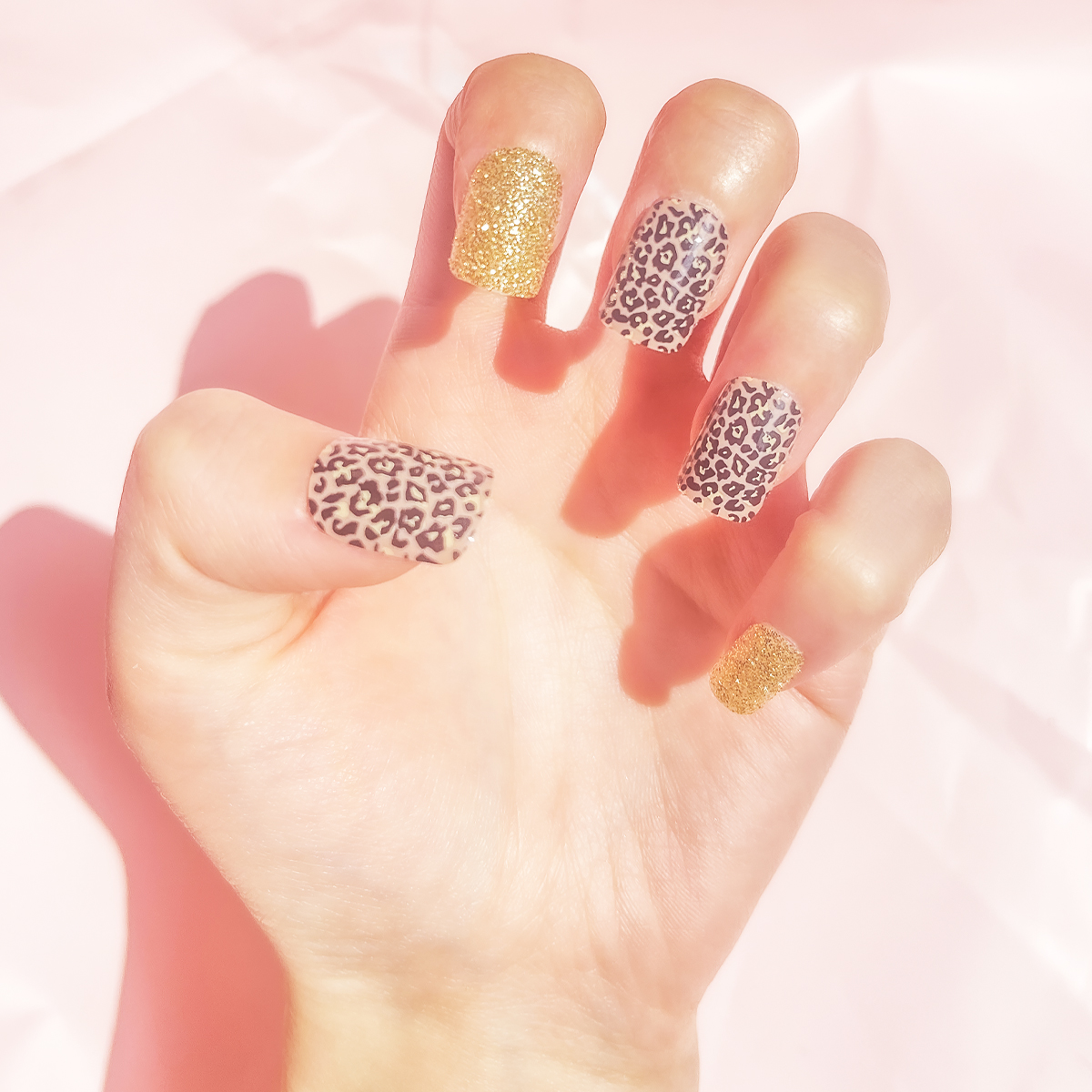 24 PCS PRESS ON NAIL TIPS SQUARE SHAPE GOLD GLITTER BLACK LEOPARD PRINT details Picture