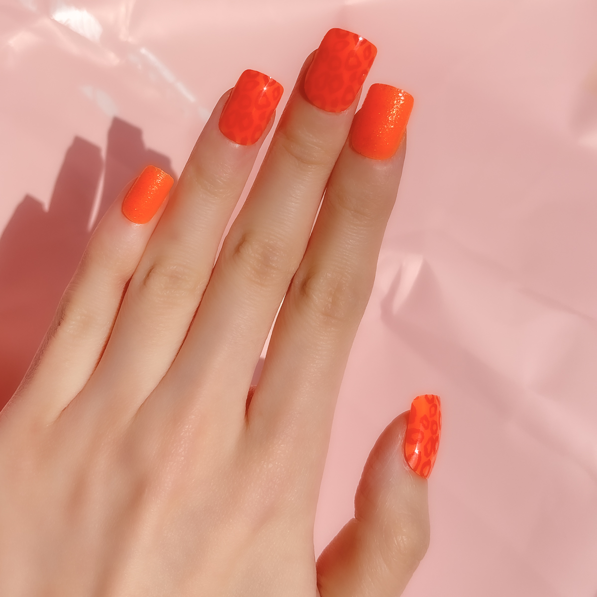 24 PCS PRESS ON NAIL TIPS SQUARE SHAPE ORANGE LEOPARD PRINT details Picture