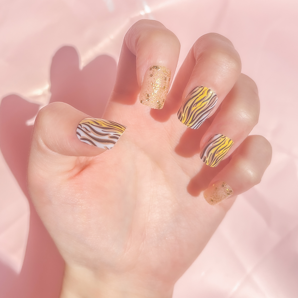 24 PCS PRESS ON NAIL TIPS SQUARE SHAPE GOLD GLITTER BLACK LEOPARD PRINT full figure