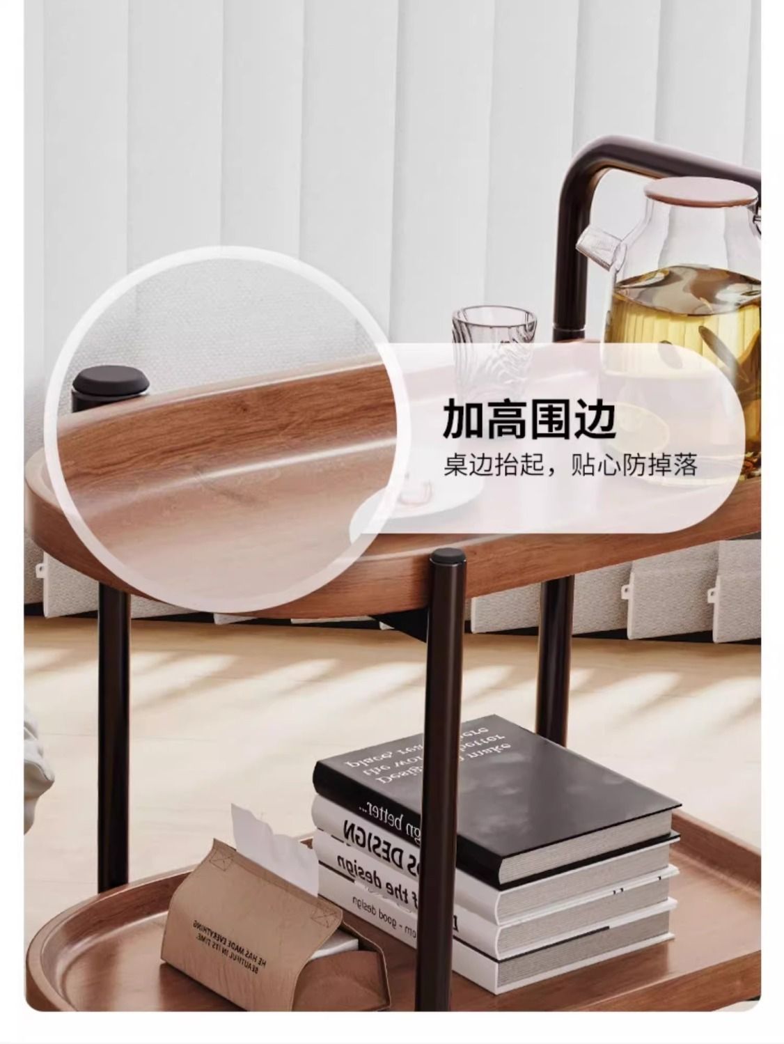 可移动小推车置物架客厅简约双层置物架家用带轮小边几客厅置物架详情7