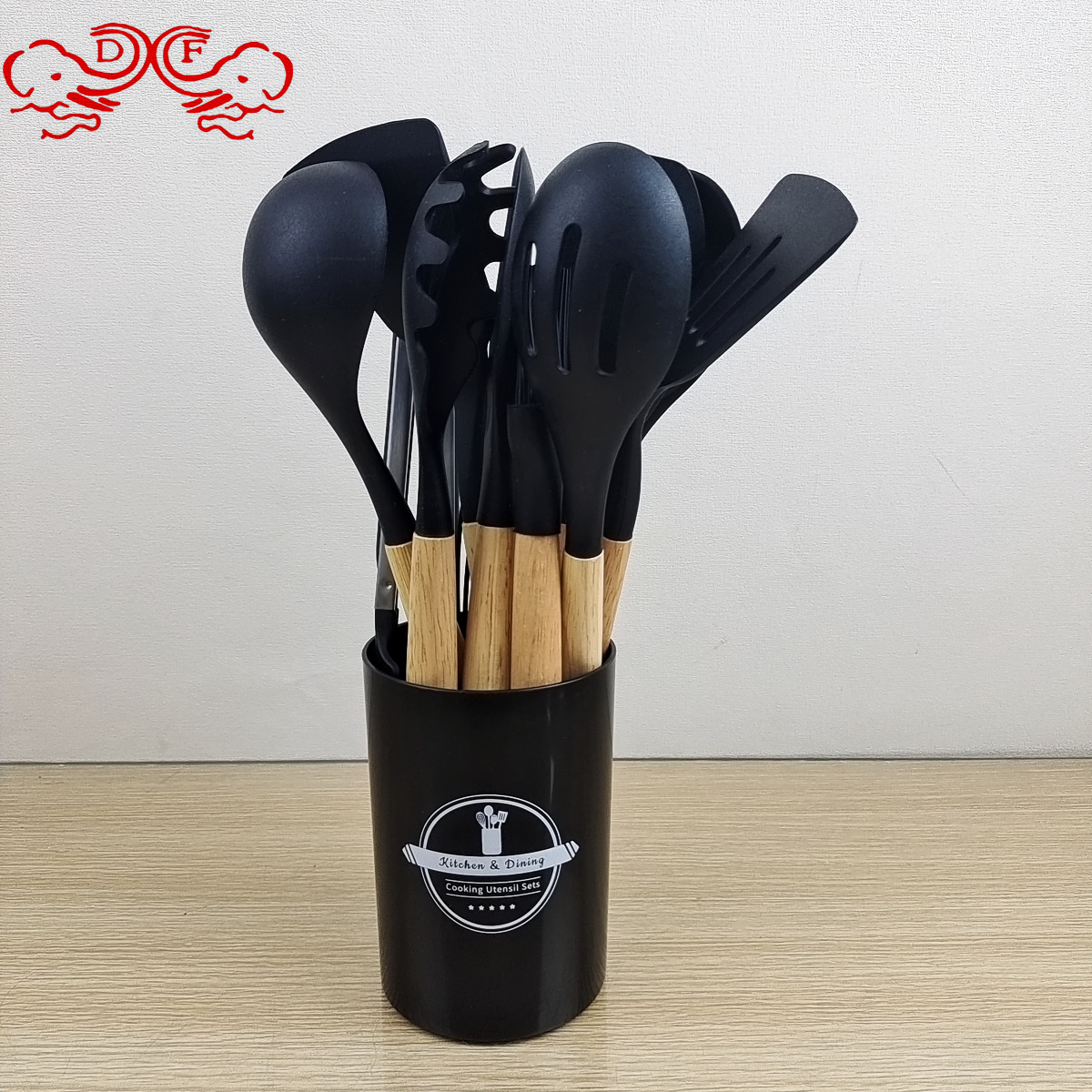 DF68788 Silicone kitchenware 12-piece set, handle cooking spoon and spatula, high-temperature resistant steel handle silicone kitchenware set DF TRADINGHOUSE Item Picture