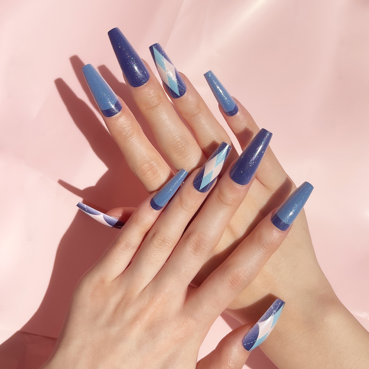24 PCS PRESS ON NAIL TIPS LONG COFFIN SHAPE PEARLESCENT EFFECT Specification drawing