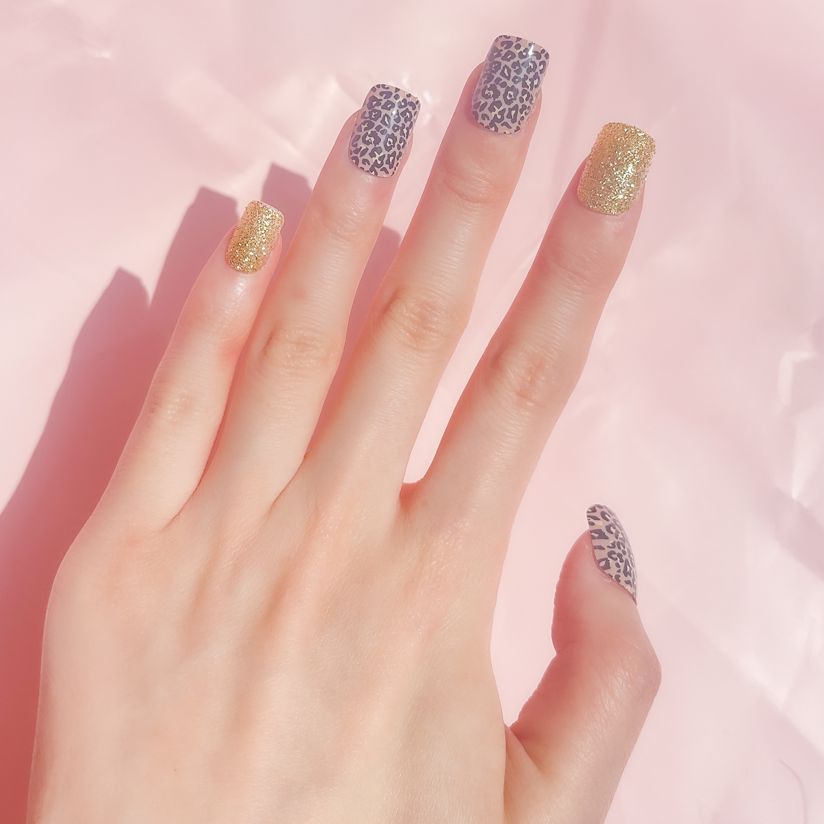 24 PCS PRESS ON NAIL TIPS SQUARE SHAPE GOLD GLITTER BLACK LEOPARD PRINT full figure