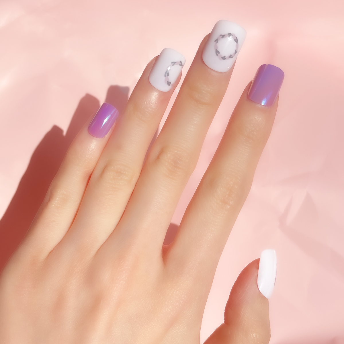 24 PCS PRESS ON NAIL TIPS SQUARE SHAPE PURPLE PEARL  details Picture