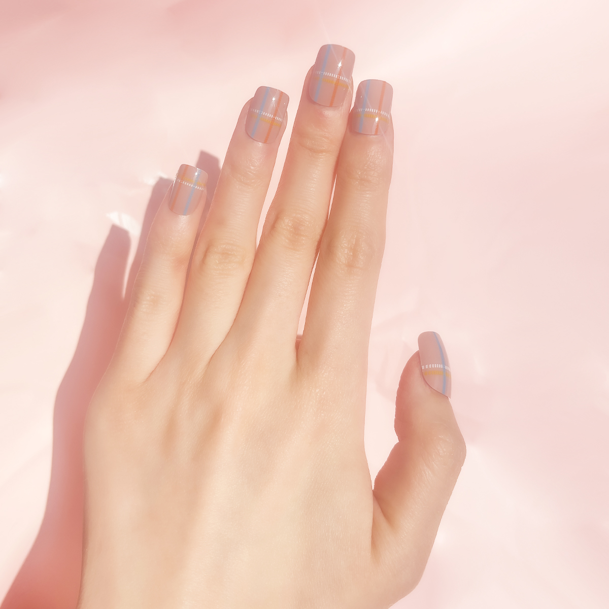 24 PCS PRESS ON NAIL TIPS SQUARE SHAPE LINES PATTERN details Picture