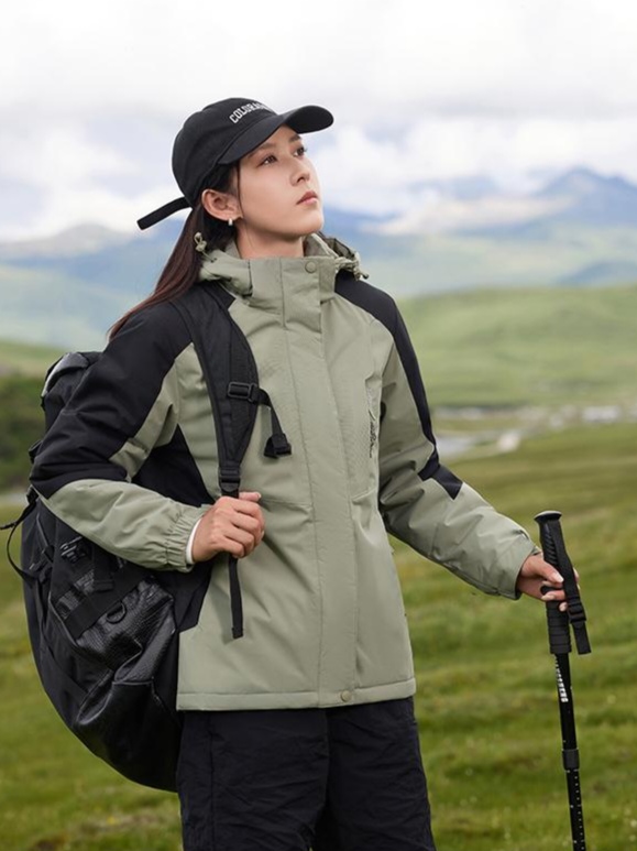 Cross-border graphene waterproof and wear-resistant couple one-piece thickened cotton clothing, outdoor sportswear, men 's hooded windbreaker pants set, women' s windbreaker Jackets windproof, waterproof and breathable outdoor clothing details Picture