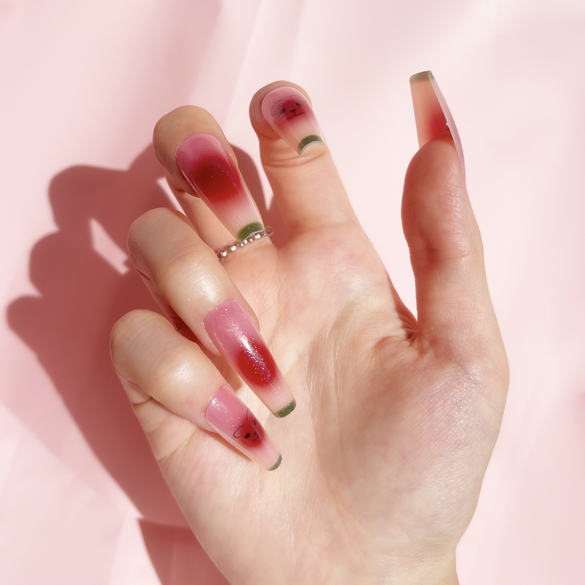 24 PCS PRESS ON NAIL TIPS LONG COFFIN SHAPE NAIL POWDER BLUSHER Specification drawing