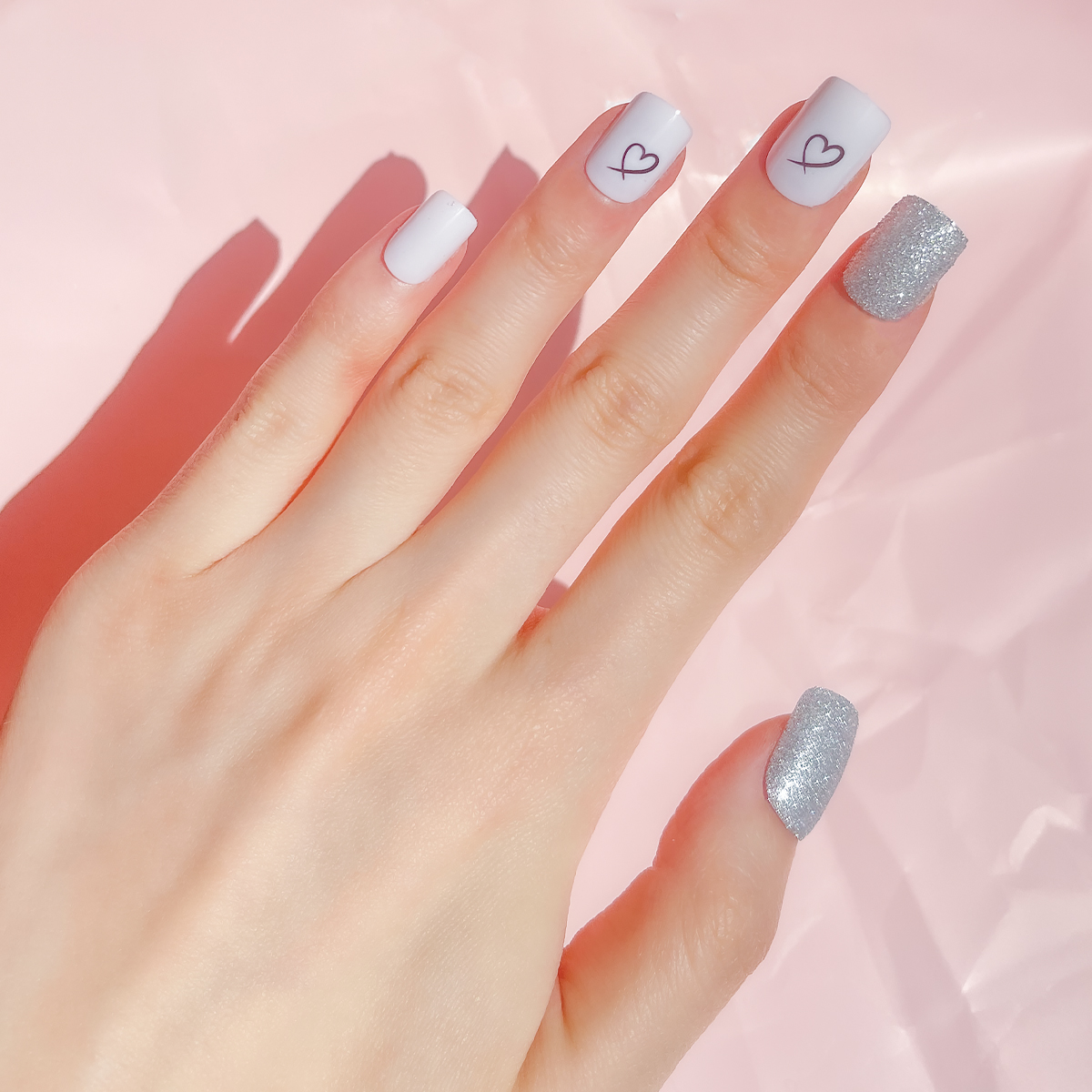 24 PCS PRESS ON NAIL TIPS SQUARE SHAPE SLIVERY GLITTER LOVE LINES details Picture