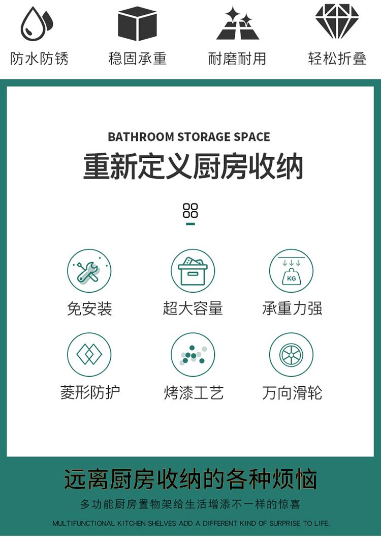 折叠置物架免安装可折叠厨房置物架书架客厅置物架可移动多功能详情2