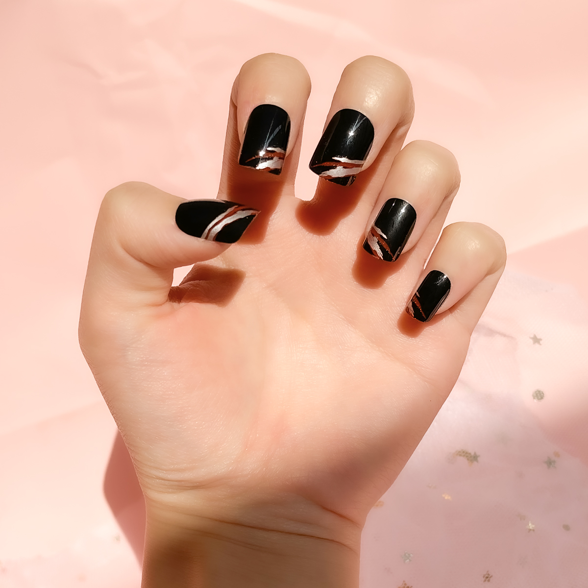 24 PCS PRESS ON NAIL TIPS SQUARE SHAPE BLACK full figure