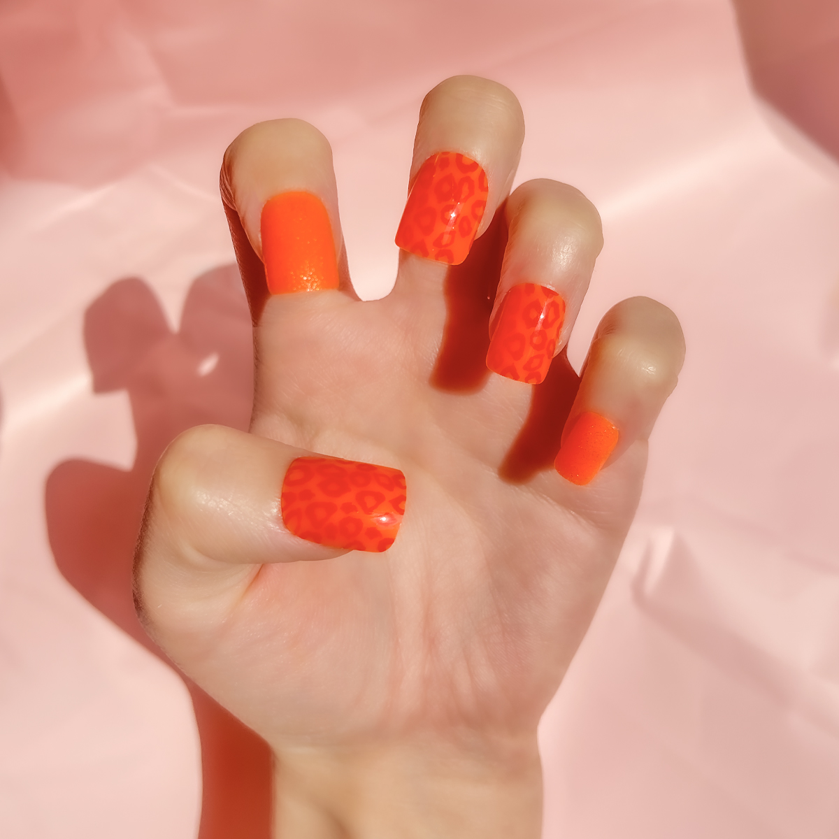24 PCS PRESS ON NAIL TIPS SQUARE SHAPE ORANGE LEOPARD PRINT full figure