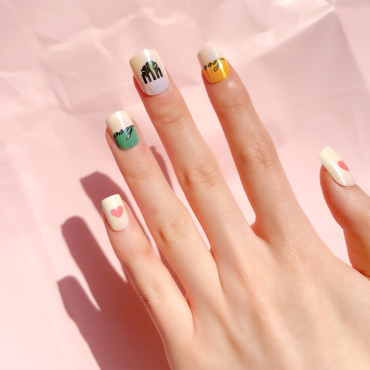 24 PCS PRESS ON NAIL TIPS SQUARE SHAPE PEARLESCENT GRAFFITI details Picture