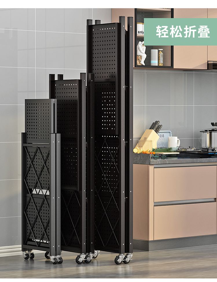 折叠置物架免安装可折叠厨房置物架书架客厅置物架可移动多功能详情19