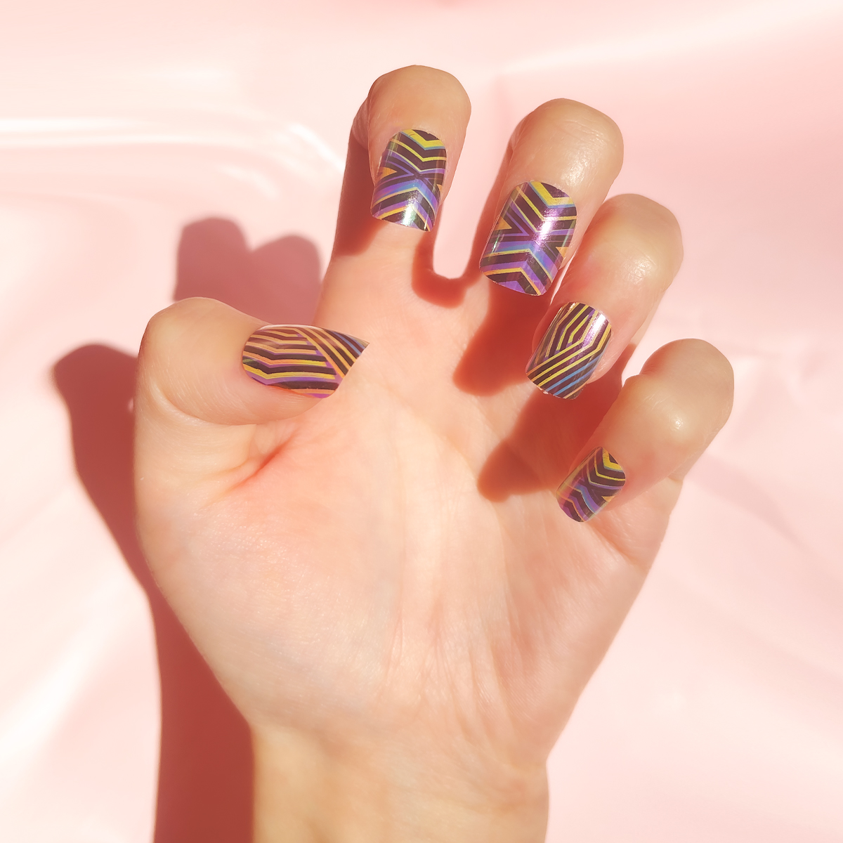 24 PCS PRESS ON NAIL TIPS SQUARE SHAPE COLORFUL LINES  full figure