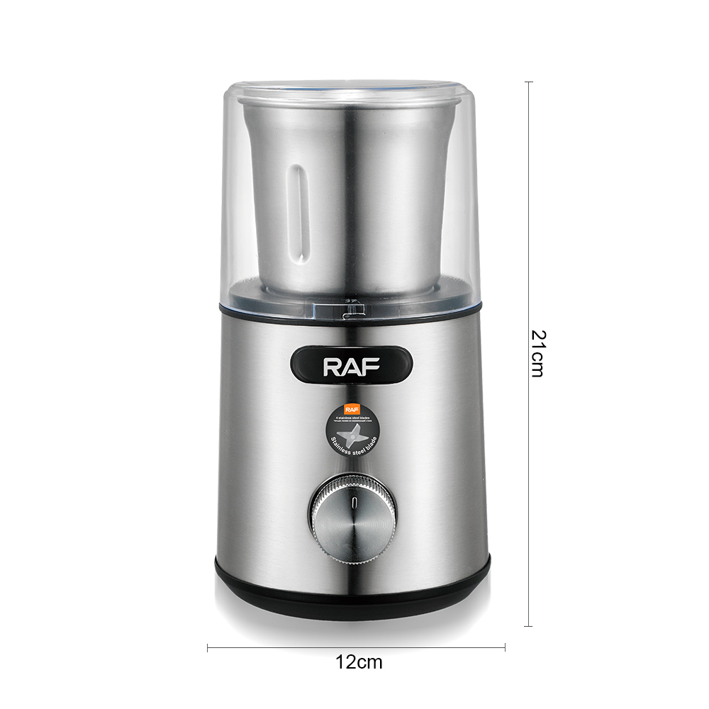 RAF's new European-style multi-functional food processor is a coffee bean grinder and a spice grinder for grains and cereals Specification drawing