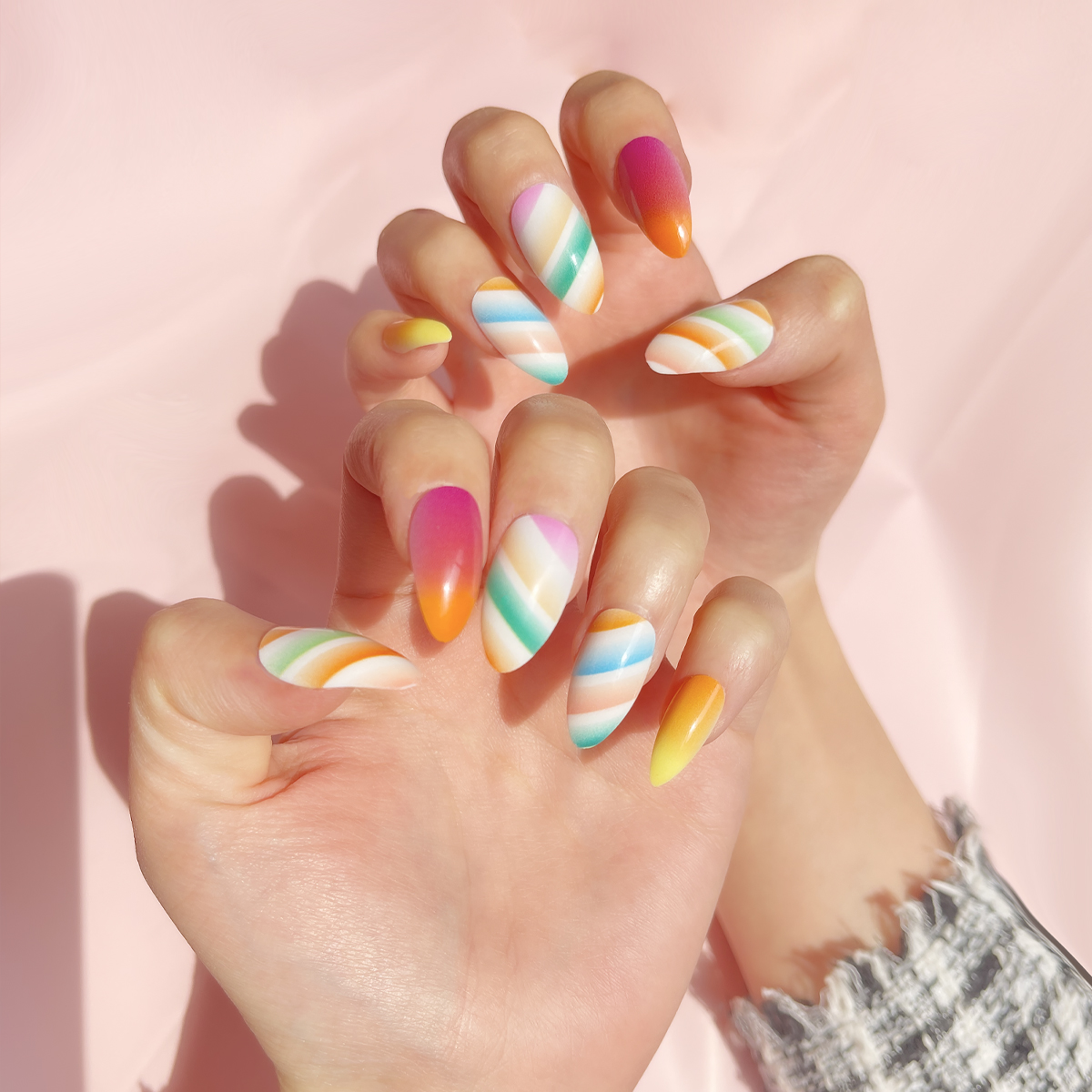 24 PCS PRESS ON NAIL TIPS SQUARE SHAPE MULTICOLORED STYLE full figure