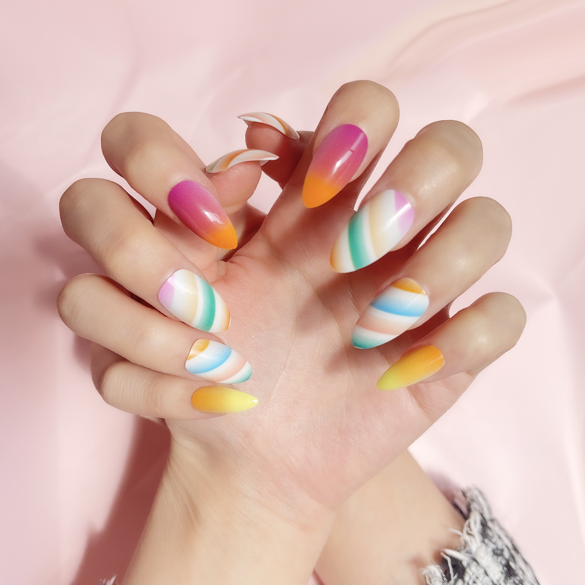 24 PCS PRESS ON NAIL TIPS SQUARE SHAPE MULTICOLORED STYLE details Picture