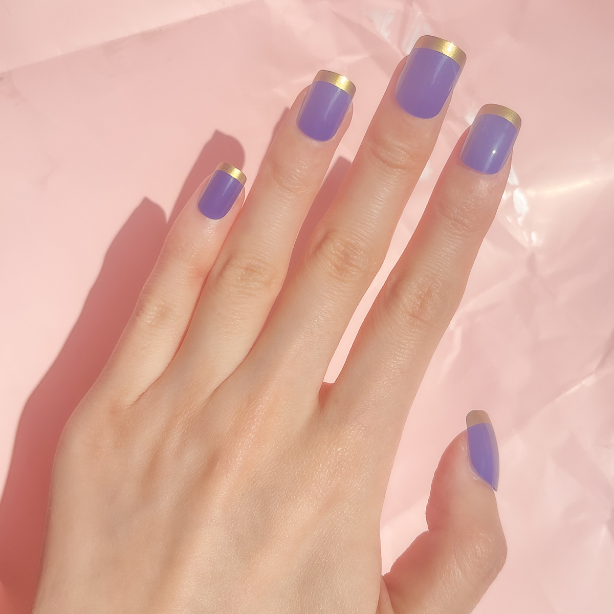 24 PCS PRESS ON NAIL TIPS SQUARE SHAPE FRENCH STYLE BLUE BACKGROUND details Picture
