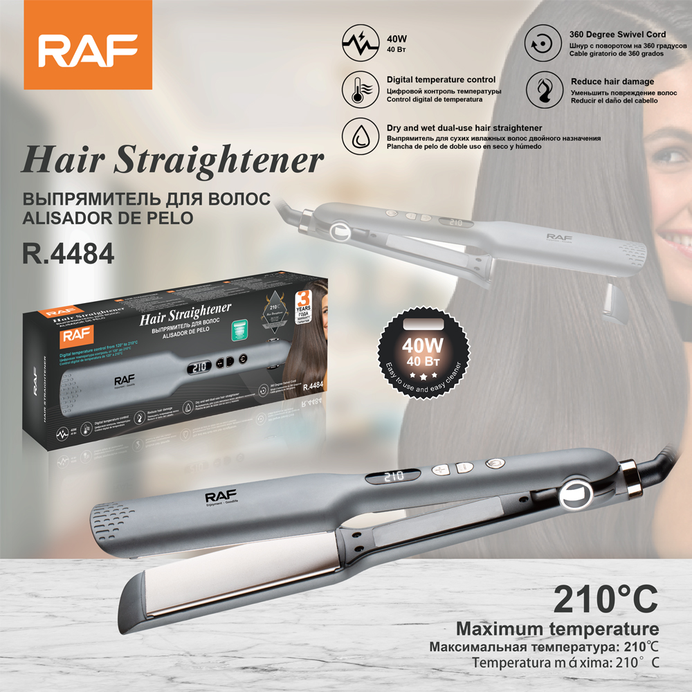 RAF European-standard cross-border temperature-adjustable curling iron, straightener, ceramic plate, dual-purpose dry and wet straight curls, large curls with inward-curved bangs full figure