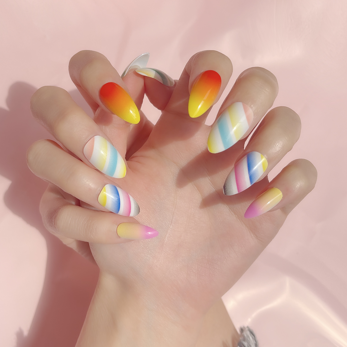 24 PCS PRESS ON NAIL TIPS ALMOND SHAPE AND MULTICOLORED details Picture
