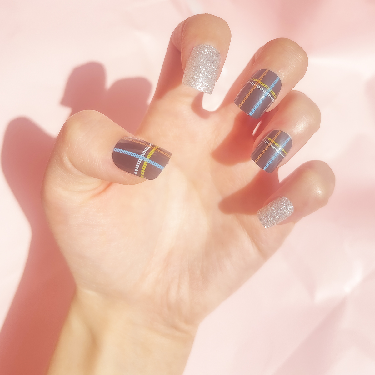24 PCS PRESS ON NAIL TIPS SQUARE SHAPE SLIVERY GLITTER EFFECT full figure