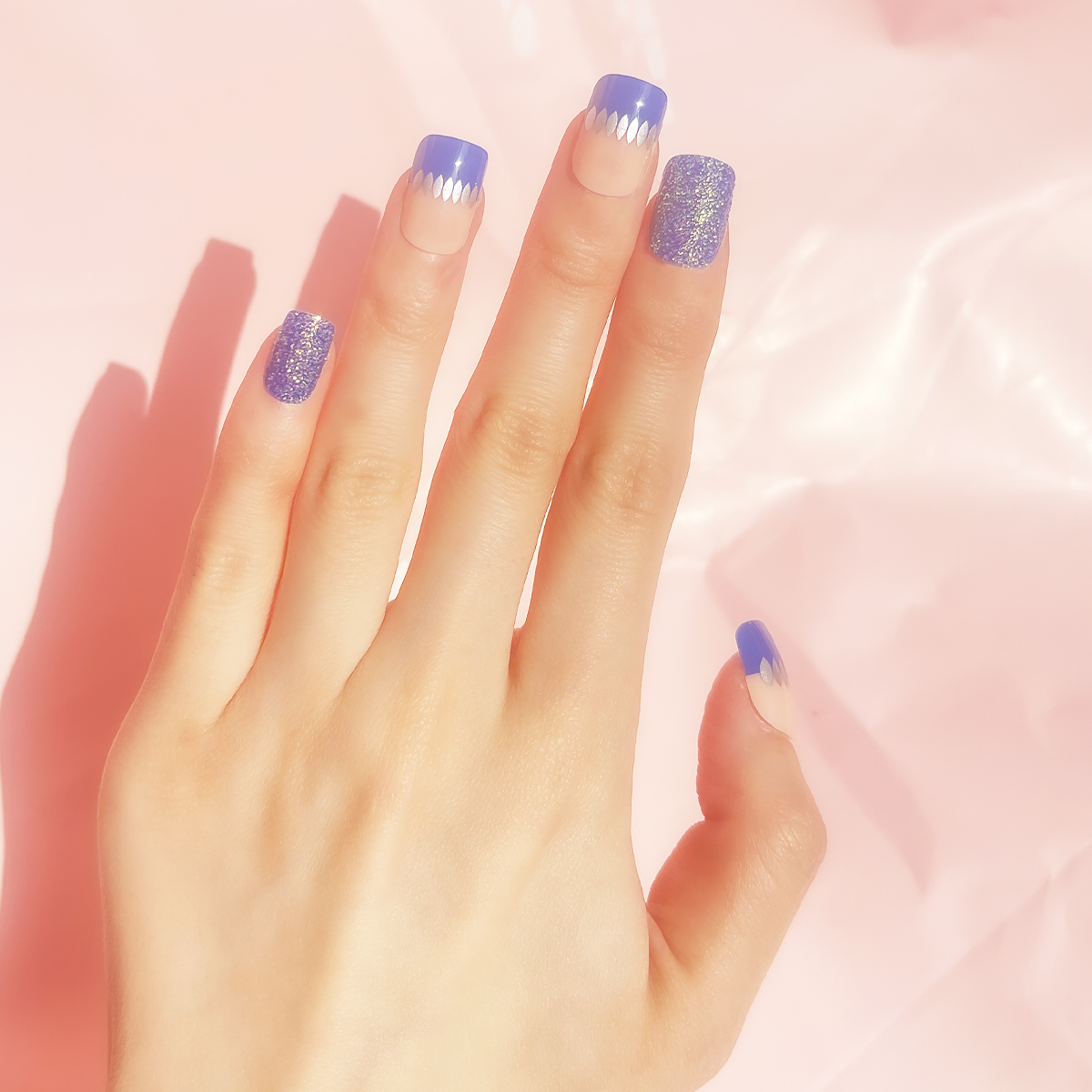 24 PCS PRESS ON NAIL TIPS SQUARE SHAPE PURPLE GLITTER EFFECT details Picture