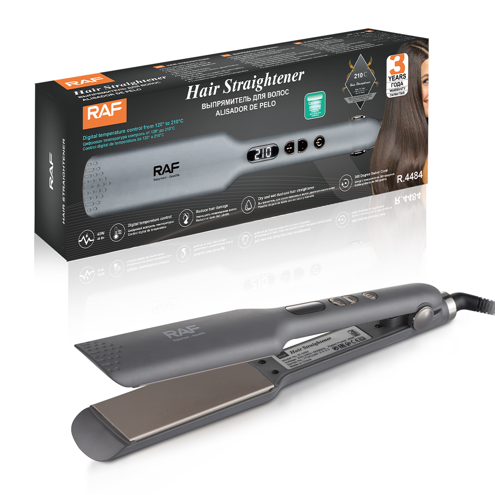 RAF European-standard cross-border temperature-adjustable curling iron, straightener, ceramic plate, dual-purpose dry and wet straight curls, large curls with inward-curved bangs details Picture