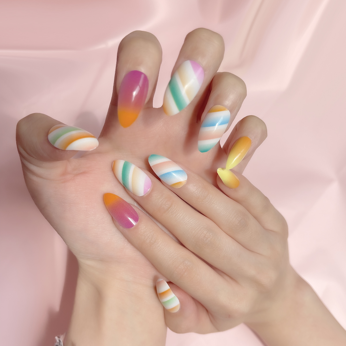 24 PCS PRESS ON NAIL TIPS SQUARE SHAPE MULTICOLORED STYLE details Picture