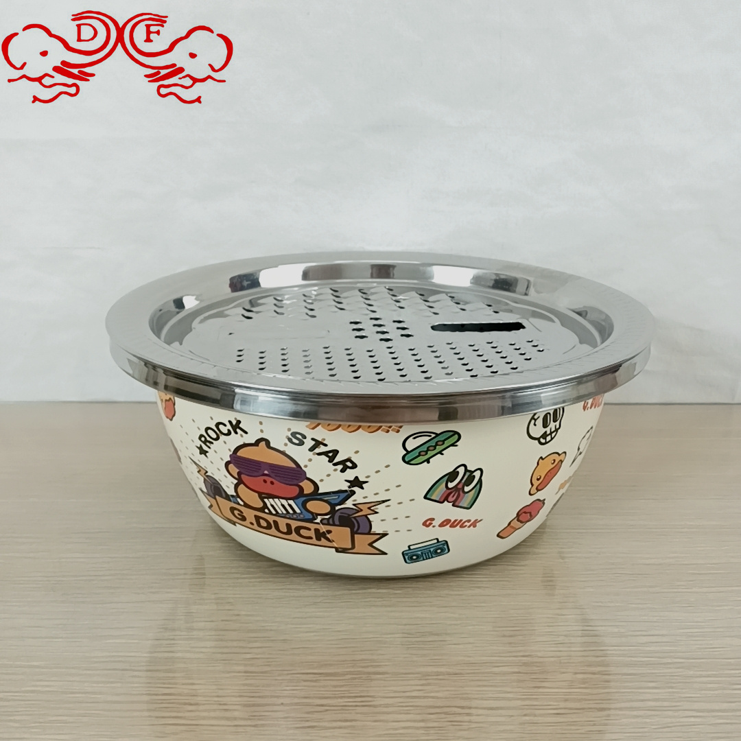 DF99482 Little Yellow Duck Stainless Steel Draining Sink, rice Washing sieve, grater Tray, three-piece set, household and washbasin, DF TRADINGHOUSE